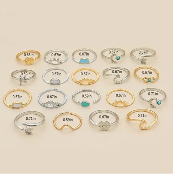 19 piece BOHO Stackable Ring Set - Picture 3 of 4